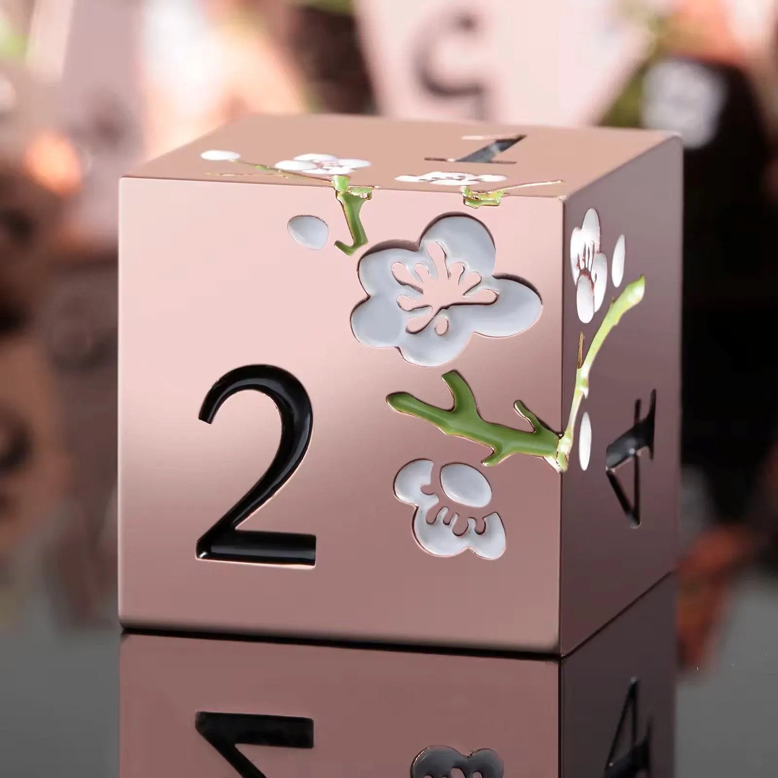 Metal Mahjong Dice | D6 Pair for Mah Jongg | Engraved Sakura Cherry Blossom Dice | Unique Color-Matched Sets