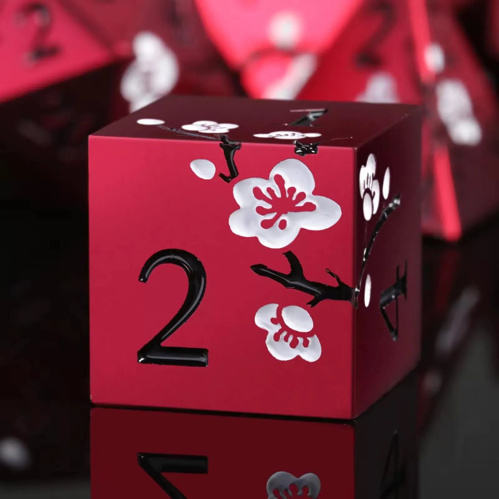 Metal Mahjong Dice | D6 Pair for Mah Jongg | Engraved Sakura Cherry Blossom Dice | Unique Color-Matched Sets