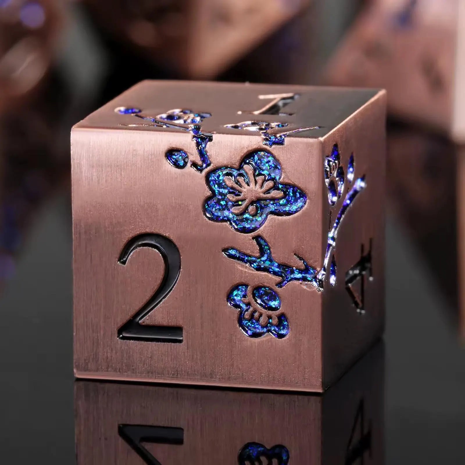 Metal Mahjong Dice | D6 Pair for Mah Jongg | Engraved Sakura Cherry Blossom Dice | Unique Color-Matched Sets