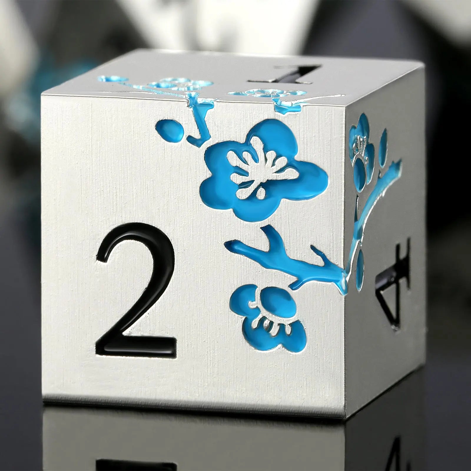 Metal Mahjong Dice | D6 Pair for Mah Jongg | Engraved Sakura Cherry Blossom Dice | Unique Color-Matched Sets